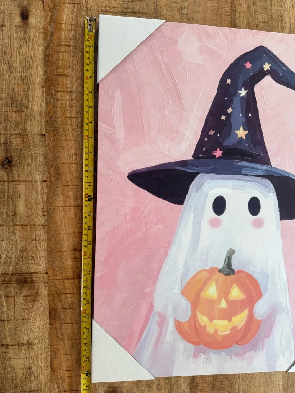 Halloween Ghost Canvas Print | Pink Coquette Wall Art | Witch Hat Pumpkin Preppy
